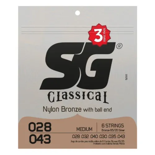 Kit 3 Encordoamentos Violão SG 5280 Nylon .028-.043 Tensão Média