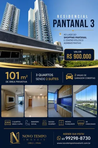 Apartamento á venda no condomínio Parque Pantanal 3, Cuiabá-MT