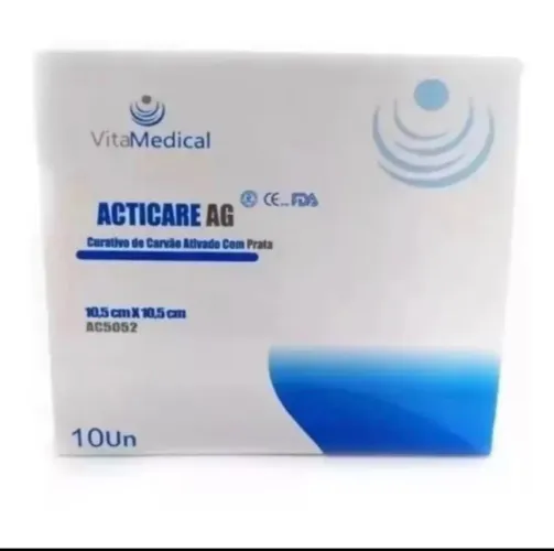 Curativo de Carvão Ativado com Prata 10,5 × 10,5 cm (caixa com 10 unidades)