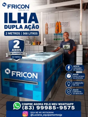 ILHA DUPLA AÇÃO 2 METROS 568 LITROS COM ILUMINAÇÃO DE LED FRICON 
