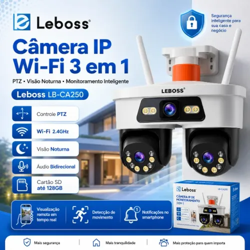 Câmera IP Wi-Fi 3 em 1 PTZ Visão Noturna Leboss LB-CA250