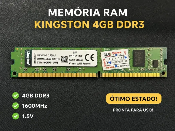 Memória RAM Kingston 4GB DDR3 1600MHz para Desktop - Funcionando