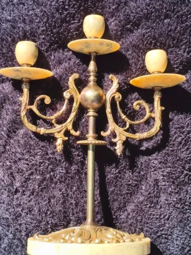 Candelabro Antigo Metal Maciço 939g 29cm Vintage Clássico 3 Velas