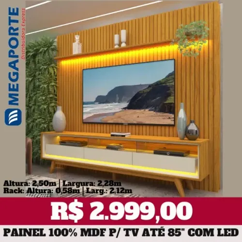 Painel Nobre Ripado 100% MDF + Rack Bancada para TV até 85" (Novo) Entrega Grátis! 