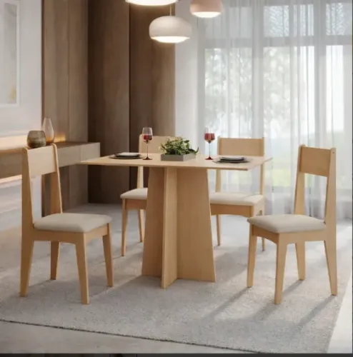 Conjunto Sala De Jantar Mesa Com 4 Cadeiras Amanda Mel
