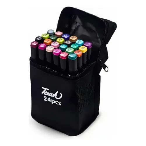 Kit 24 Canetas Marcadores Ponta Dupla + Bolsa - Só R$18!