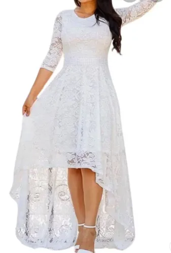 Vestido branco todo na renda floral tamanho G 