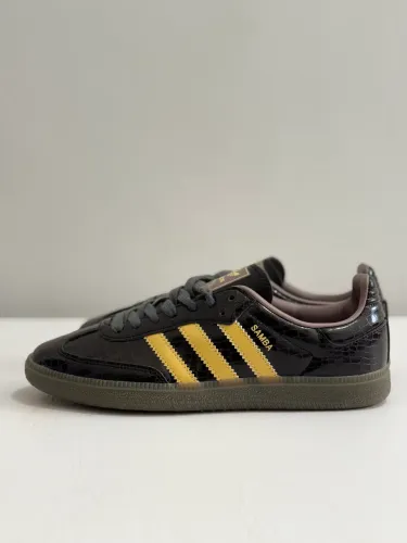 tênis adidas samba og satin "shadow olive oat trace brown"