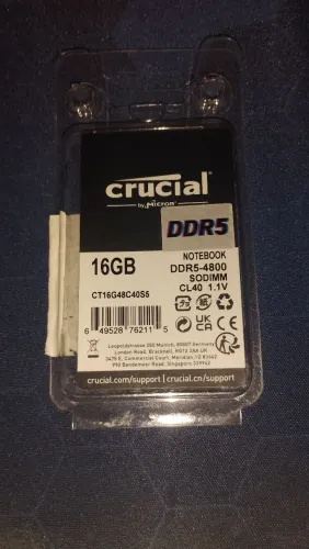 Memória Ram Crucial 16GB DDR5 CL40 1.1V Notebook SODIMM CT16G48C40S5