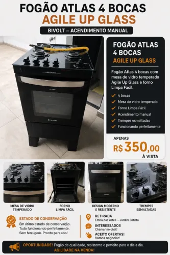 fogão Atlas Agile Up Glass 4 bocas