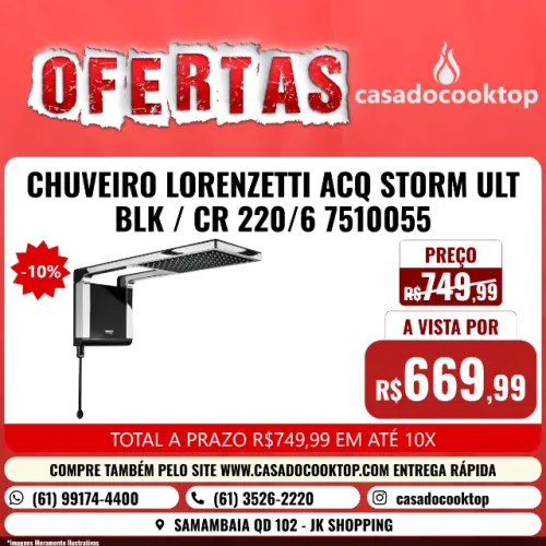 CHUVEIRO LORENZETTI ACQ STORM ULT BLK/CR 220/6 7510055