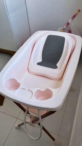 Banheira de bebê Galzerano Acqua Premium rosa com redutor para recém nascido