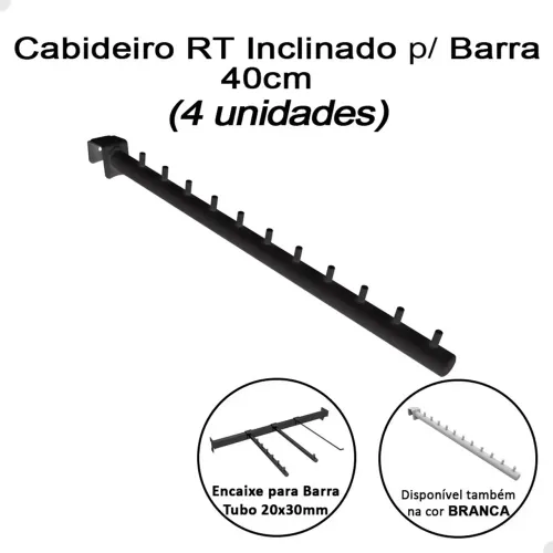 Cabideiro RT inclinado para barra kit com 4 preto