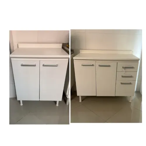 Dois gabinetes semi novos com tampo em fórmica resistente.