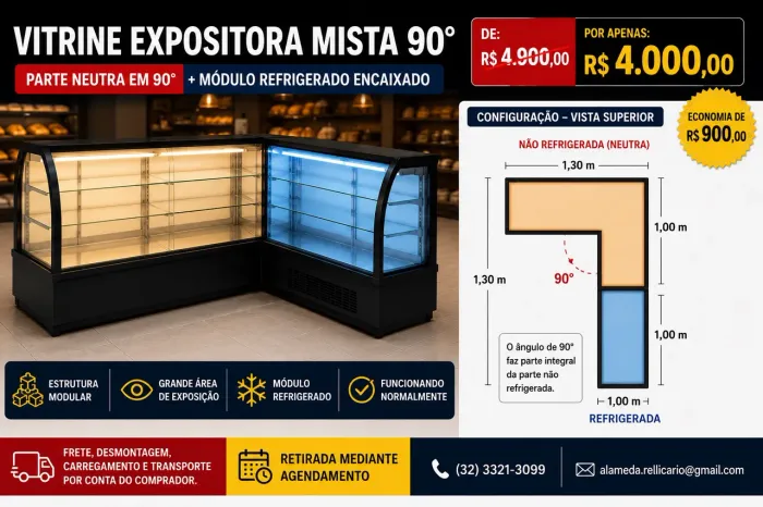 VITRINE EXPOSITORA MISTA 90° - NEUTRA + REFRIGERADA