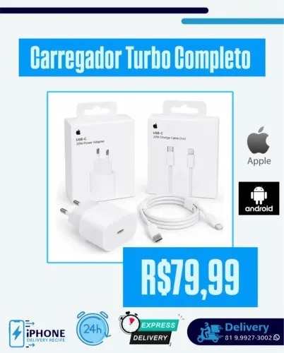 Carregador Turbo Completo para celular iphone / Android (entrega super rápida )