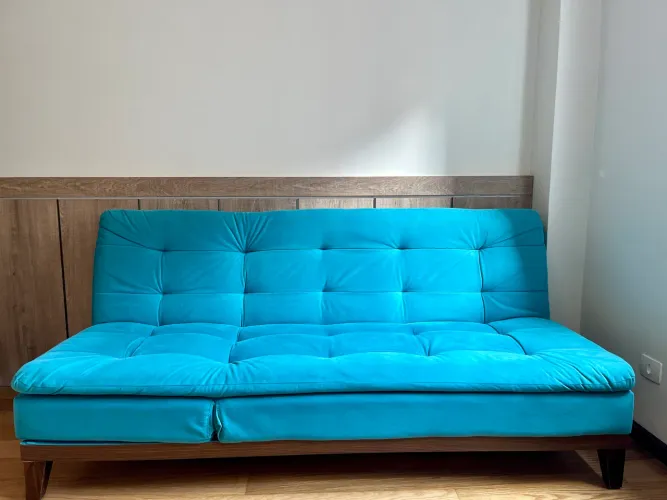 TORRO Sofá-Cama Casal 3 Lugares Premium Base e Pés de Madeira Suede Turquesa
