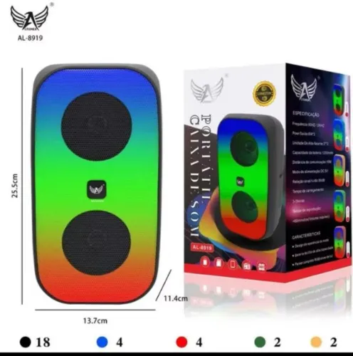 Caixa de Som - Bluetooth com LED / Rádio FM, conexão USB e SD 