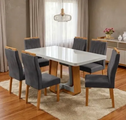 Conjunto Mônaco 6 Lugares com Base em X e Vidro