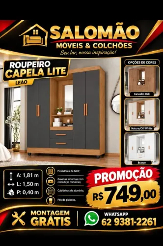 Roupeiro capela lite com espelho na PROMOÇÃO 749,00 Montagem Grátis