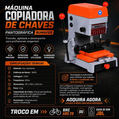 Máquina Copiadora de Chaves Pantográfica 180W 220V Bumafer