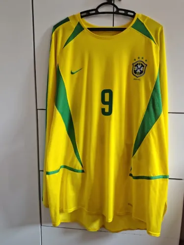 camisa seleção brasileira 2002 ronaldo 9 manga longa gg original