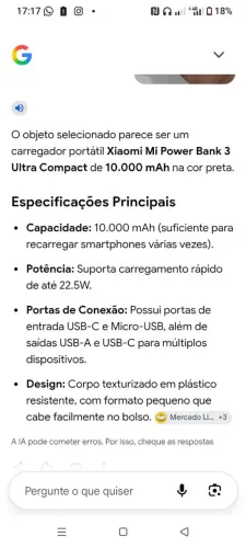 Xiaomi Mi Power Bank 3 Ultra Compact de 10.000 mAh na cor preta