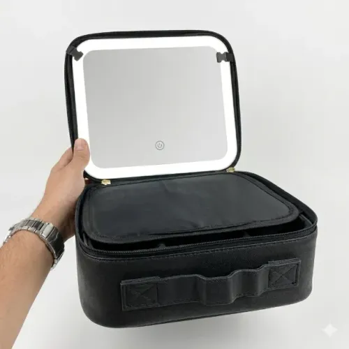 Bolsa Organizadora Portátil para Maquiagem com Espelho Led e Divisórias (Morina)
