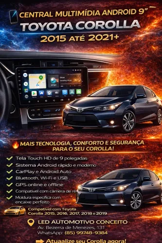 Central Multimídia 2 Din 9 Polegadas Android do Corolla 2015 até 2019