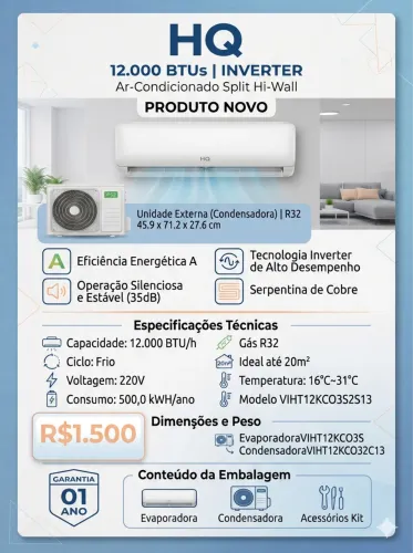 Vendo Ar Condicionado HQ 12000 Btus - NOVO