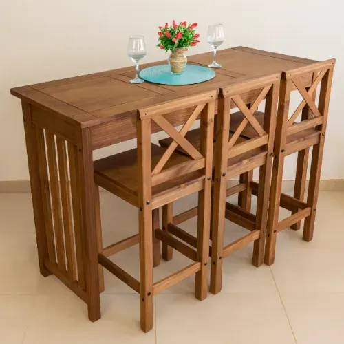 Bancada 160cm Madeira + 3 Banquetas Encosto Cozinha Jantar