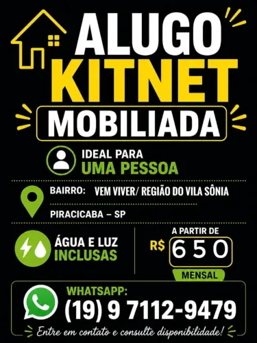 Alugo kitnets mobiliadas e quartos mobiliados na região do vila Sônia em Piracicaba SP