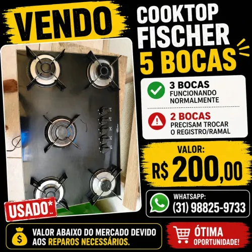 Vende-se Fogão Fischer Cooktop 5 bocas