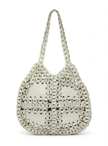 Bolsa Hobo Couro Trançado Branca Artesanal Off White Boho Praia Verão