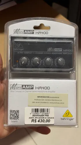Amplificador De Fone Behringer Microamp HA400 - 4 Canais (Novo)