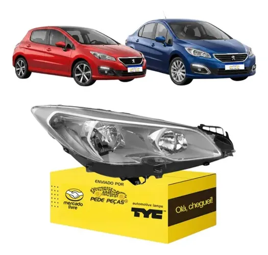 Farol Peugeot 308 408 2016 17 18 2019 Cromado Foco Duplo Ld Direito/passageiro