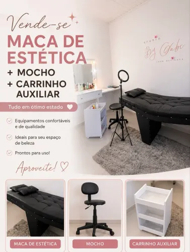 Vende-se maca de studio + mocho+ carrinho auxiliar 