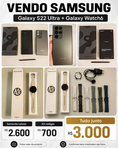 Galaxy S22 Ultra + Galaxy Watch6 LTE (excelente estado de conservação)