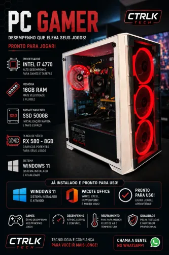 PC GAMER Intel i7 4770 / 16GB RAM/ SSD 500GB/ RX 580 - 8GB