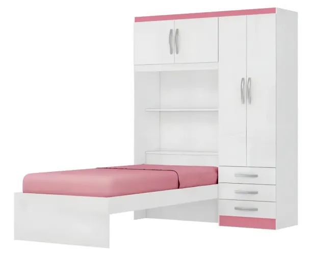 Guarda roupa infantil menina com cama 