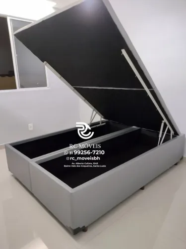 Cama box estruturada Baú Queen 1.58x1.98 Bipartido Blindado com Pistão a Gás