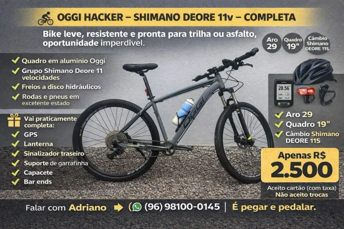 Bike Oggi Hacker Aro 29 Shimano Deore 11v - Completa