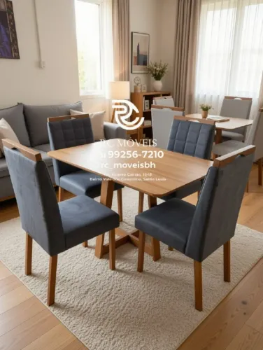 Conjunto Mesa de Jantar com 4 Cadeiras Madeira Tampo Amadeirado 1,20x0,80 Preto