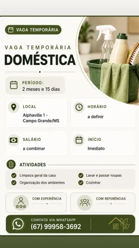 Precisa se de funcionária doméstica