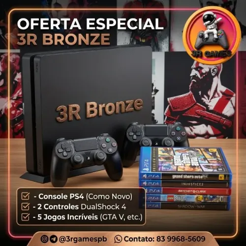 Oferta Bronze 3R Ps4 slim + 2 controle + 5 jogos (GTA e outros)