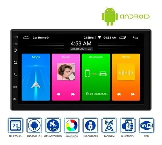 Central Multimídia Carro Universal 7'' Android S/TV - Roadstar - Rs808br