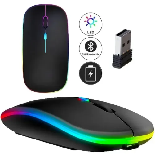 Mouse Sem Fio Recarregável Wireless Bluetooth Com Led
