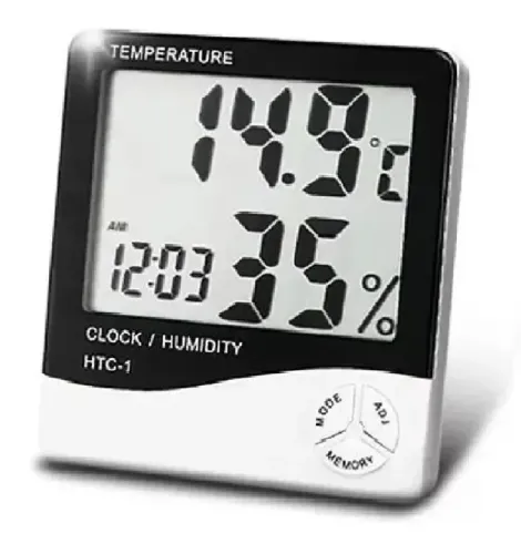 Termo Higrômetro Medidor de Temperatura Umidade Relógio Digital