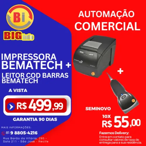 Impressora Termica MP 4200 + Leitor de Cod Barras Bematech - Em ate 10x Fixas  