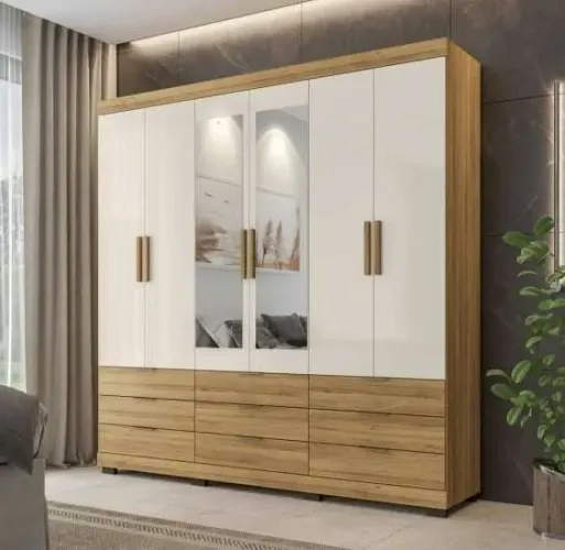 Guarda Roupa com 6 portas 9 gavetas Dublin com espelhos e pés (FAZEMOS ENTREGA DF E ENTORN